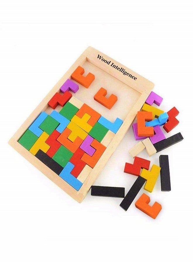 Samip Jigsaw Wooden Puzzle Tetris Game Tangram Brain Teaser Game Russian Blocks Wood Montessori Intelligence Brain Games Building Blocks 40 Pcs Children Puzzle Board Game for Ages 3 + - Image 1